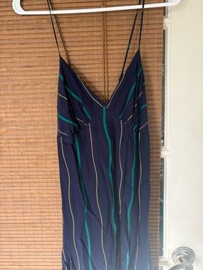 Madewell Navy Slip Dress with Green & Yellow Stripes